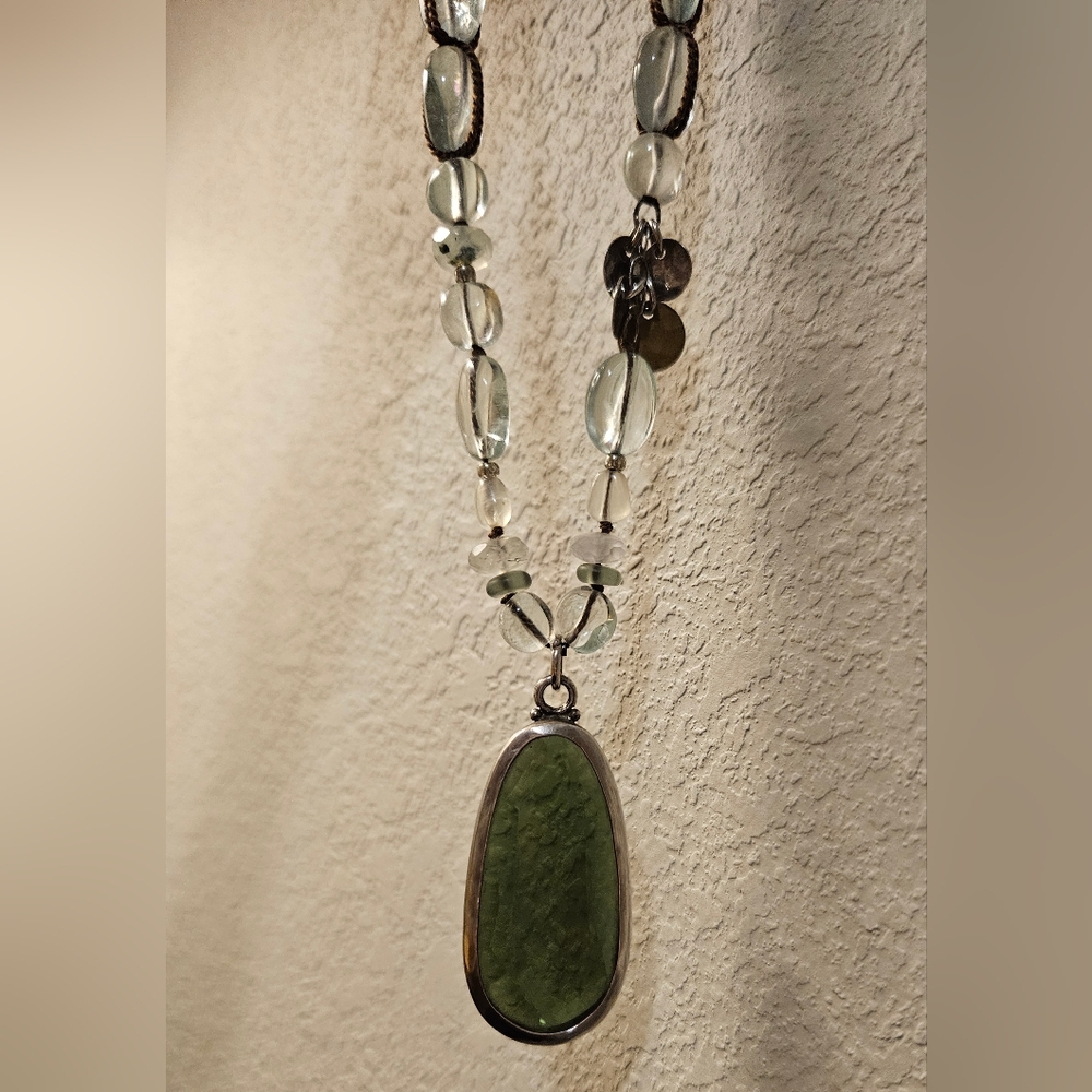 Silpada .925 Sterling Silver, Green Glass and Quartz Necklace N1824